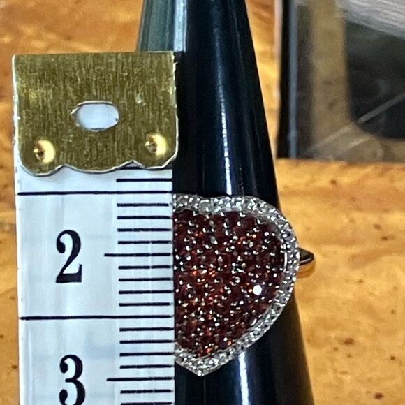 Natural Red Garnet Sterling Silver Heart Ring Size 6 - Picture 6 of 8